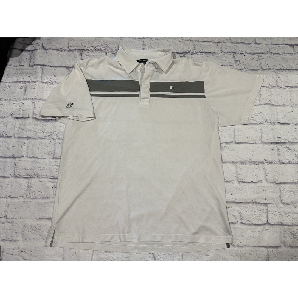 Travis Mathew Polo Shirt Men XL White Gray Golf‎ Striped Pima Cotton Blend